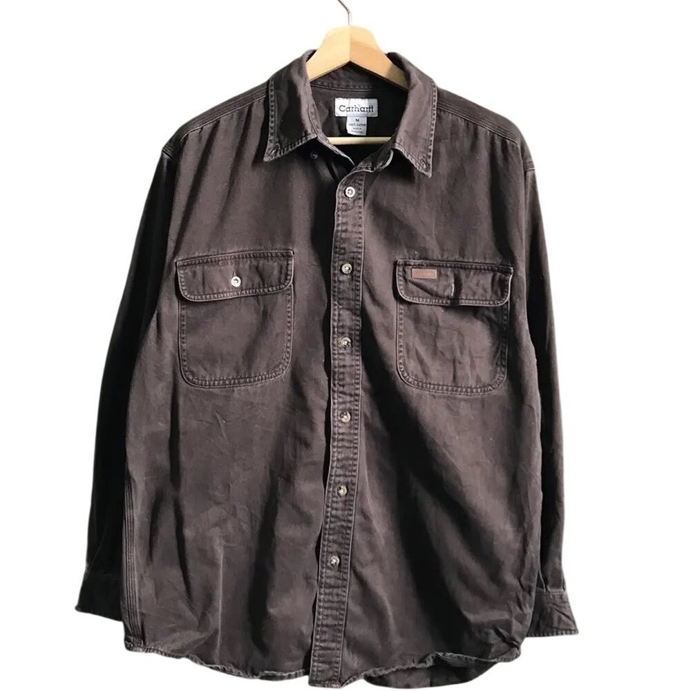 Carhartt vintage Button Down Work Shirt Mens XL Tall Brown S09DKB Cotton Twill